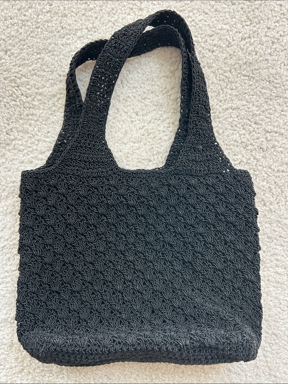 Black Crochet Small Tote Bag with Double Straps